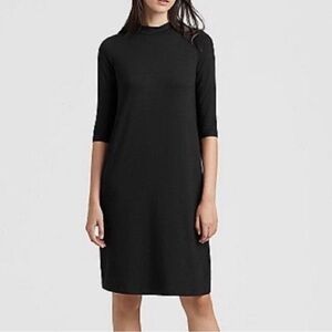 Eileen Fisher Mock neck Stretchy Shift Dress Black Womens S Basic Versatile Midi